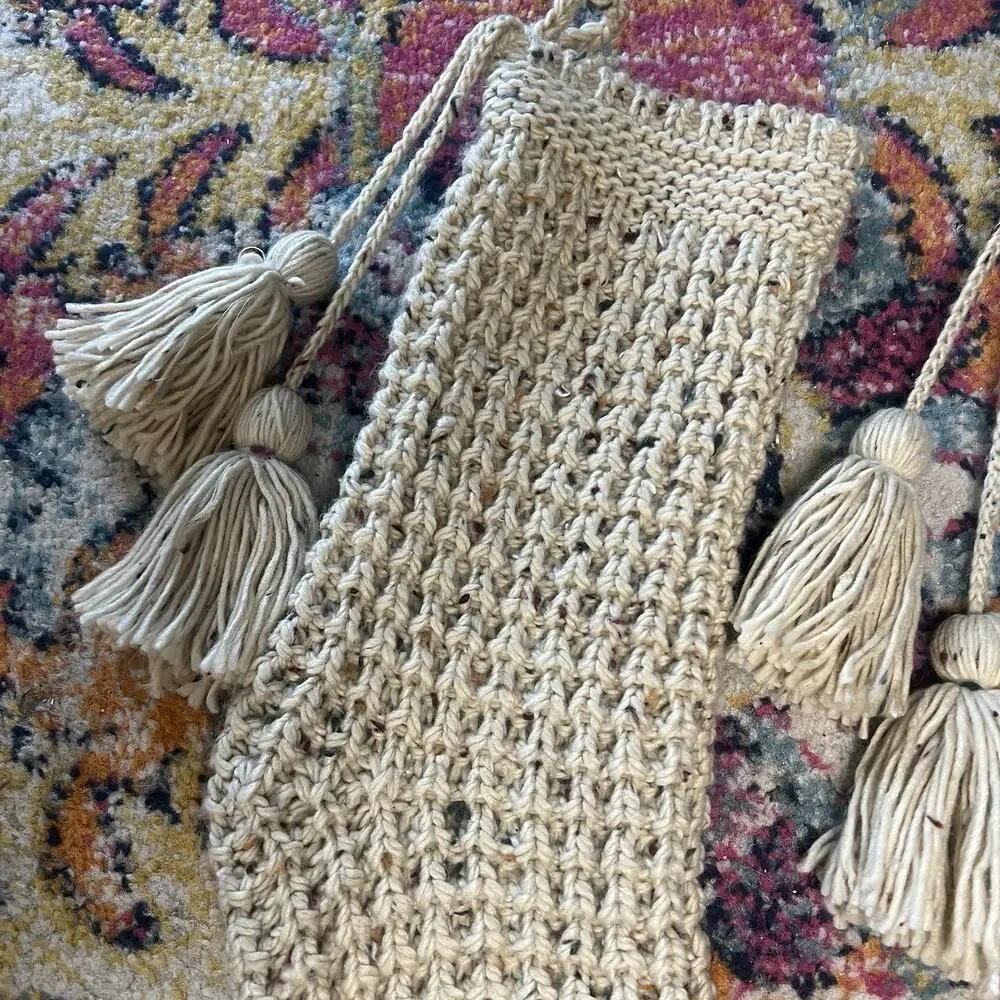 Hearth & Hand Magnolia Beige Colorful Specks Knitted Stocking Tassels Christmas